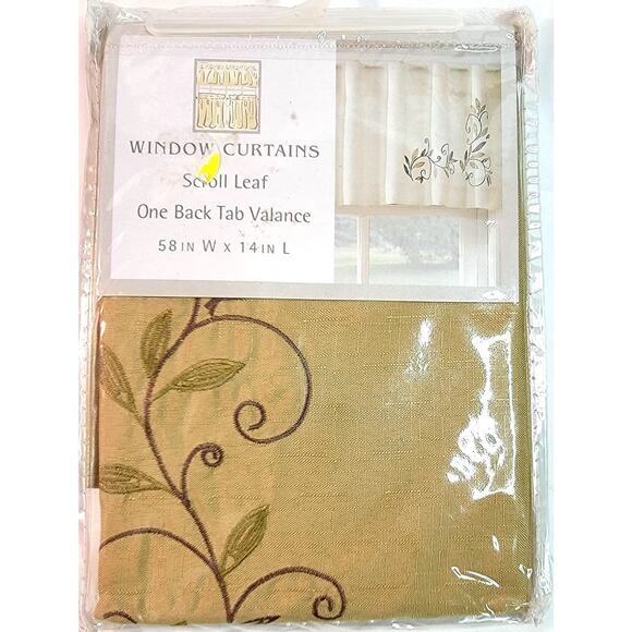 New Window Curtain Green Scroll Leaf One Back Tab Valence 58" w x 14" L - Picture 1 of 5